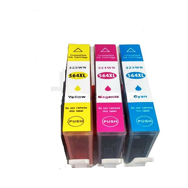 Kit Cartucho de Tinta Mecsupri Colors compatível com HP 564XL (3 cores = Magenta Amarelo Ciano)