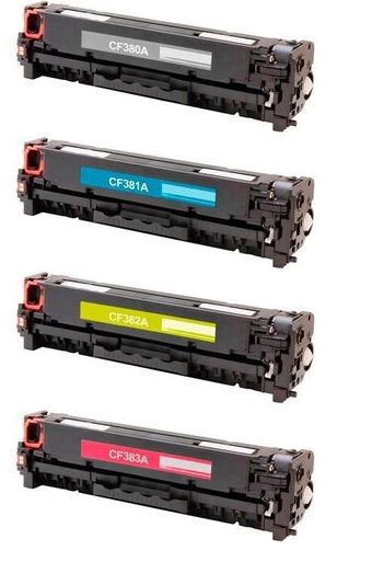 Kit de 4 Toners Compatível com HP 312A - 01 Preto(CF380A) + 01 Ciano(CF381A)+ 01 Amarelo(CF382A)+ 02 Magenta(CF383A)
