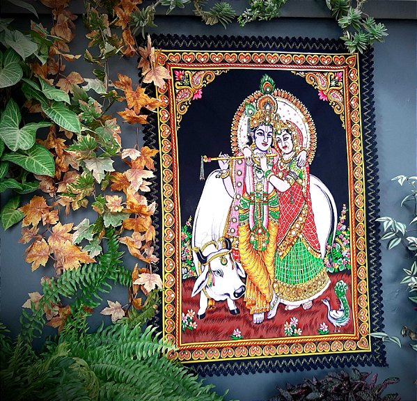 PANÔ INDIANO KRISHNA E RHADA, 80 X 110 CM