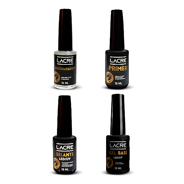 Kit Lacre Blindagem para Unha Gel - 4 produtos (Desidratador + Primer Adesivador+ Gel Base 10ml + Selante)