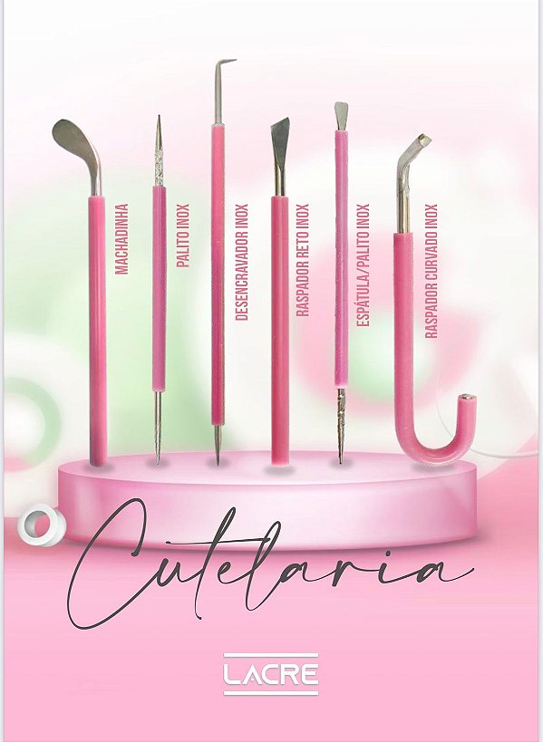 Kit Cutelaria Lacre - 6 Itens (Raspador Curvado, Raspador Reto, Machadinha, Espátula Palito, Palito ponta Dupla, Desencravador)