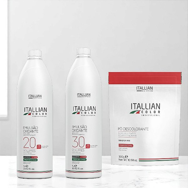 Kit Itallian Color 2 Emulsão Oxidante de 1L + 1 Pó Descolorante 300g