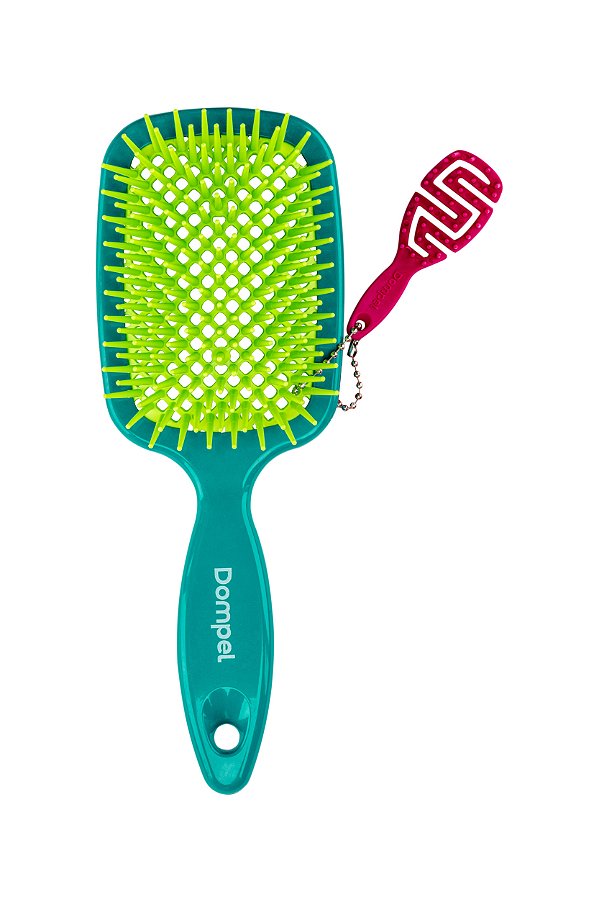 Escova Favo Reta Definidora para Cachos Verde Escuro + Chaveiro