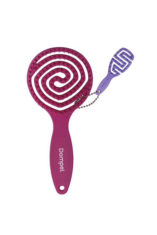 Escova de Cabelo Pirulito para Cachos Rosa Escuro + Chaveiro