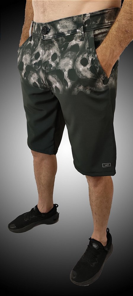 Bermuda Phantom Elastano Old Skull Cores PretoaEscuro e PretoClaro.