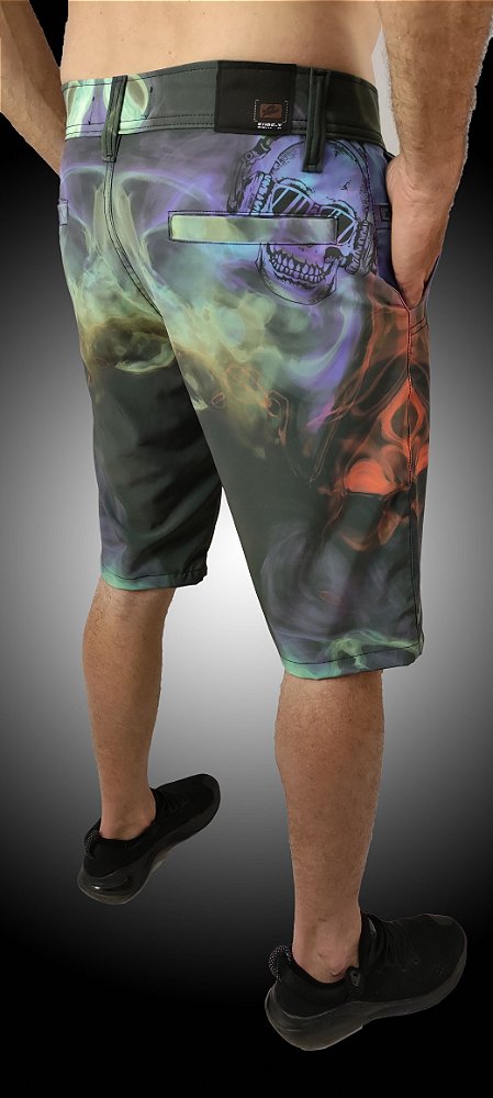 Bermuda Phantom Elastano Smoke in the Air Cores Azul e Verde.