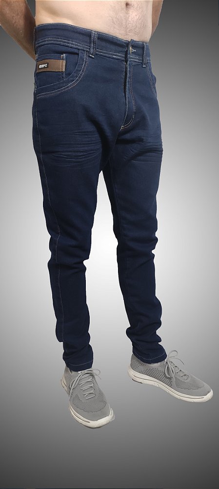 Calça Slim Fit Triple Stitching Jeans Destroyer Blue Black Stone.