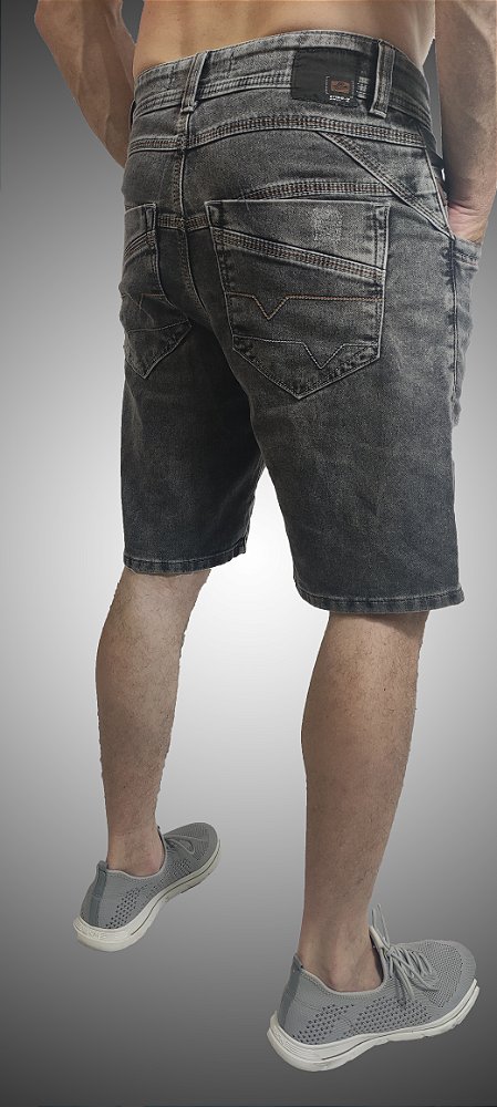 Bermuda Masculina Jeans Triple Stitching Preto Estonado SURF-X.