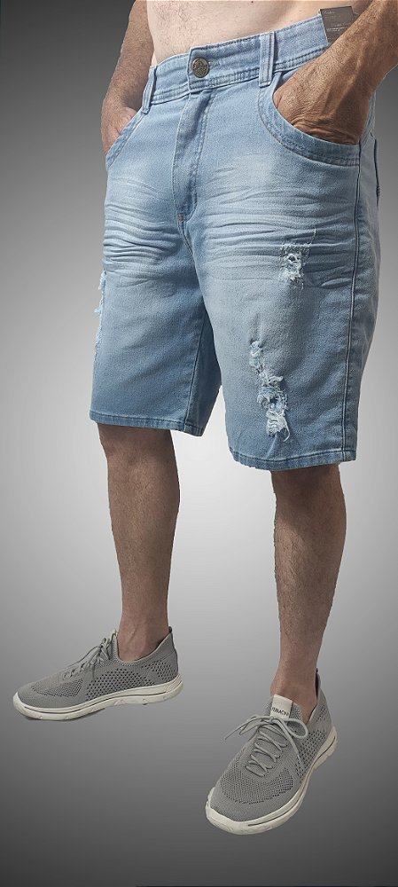 Bermuda Masculina Jeans Rasgado Triple Stitching Azul Claro  SURF-X.