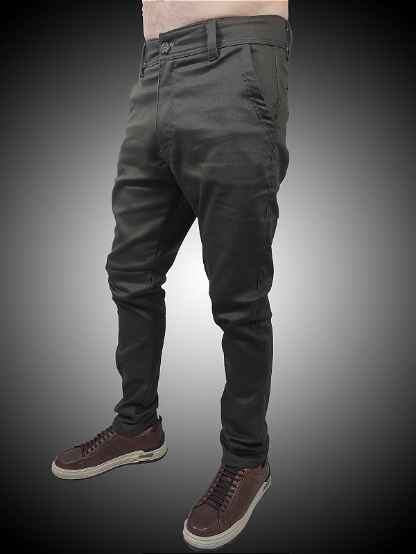 Calça Masculina Alfaiataria Slim Fit Sarja SURF-X Verde.