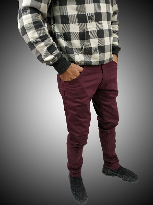 Calça Masculina Skinny Tradicional Vinho Sarja SURF-X.