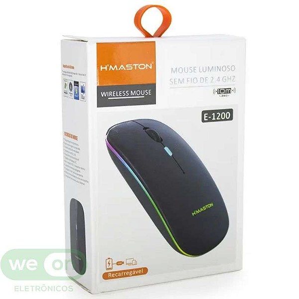 MOUSE GAMER SEM FIO RGB RECARREGÁVEL H´MASTON
