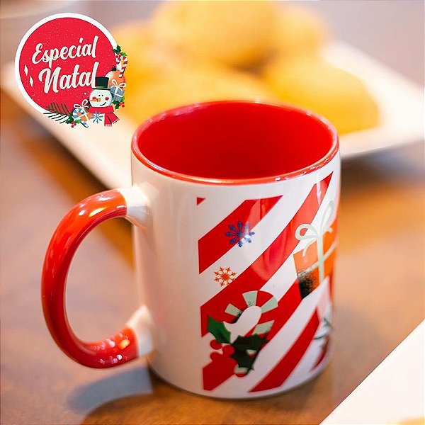 Caneca em cerâmica 325 ml - Alça e fundo colorido - Personalizada