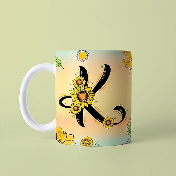 Caneca em cerâmica 325 ml - Artes Letras Girassol - K ate T