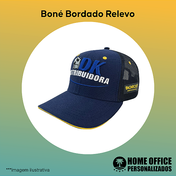Boné Personalizado Estampa Bordado Relevo Frontal + Laterais - 50 UNIDADES