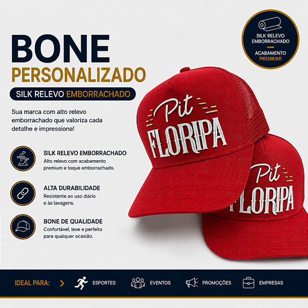 Boné Silk Relevo Frontal + Laterais - valor a partir de 50 unidades