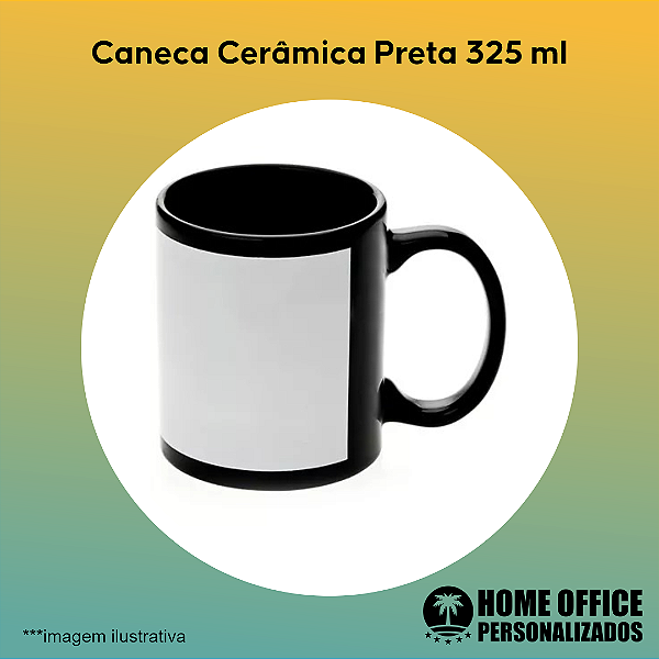 Caneca em cerâmica 325 ml - Preta total - Personalizada