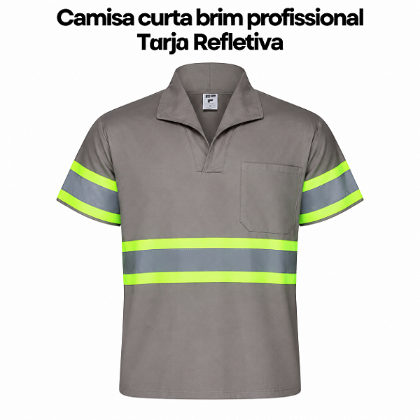 Camisa Curta Brim Pesado Profissional - Tarja Refletiva