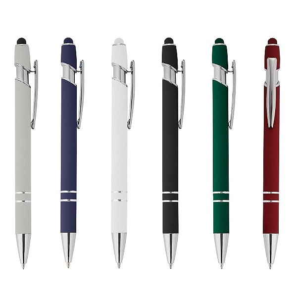 Caneta metálica touchscreen acabamento similar à borracha cor azul 1.0mm. COD 05011