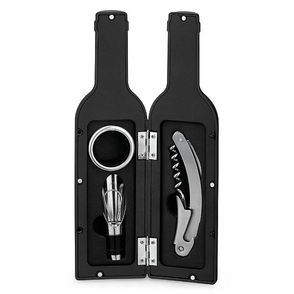 Conjunto para vinho com três componentes em metal - Personalizado a Laser