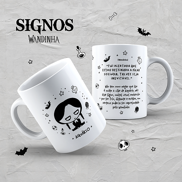Caneca em cerâmica 325 ml - Artes Signos Wandinha