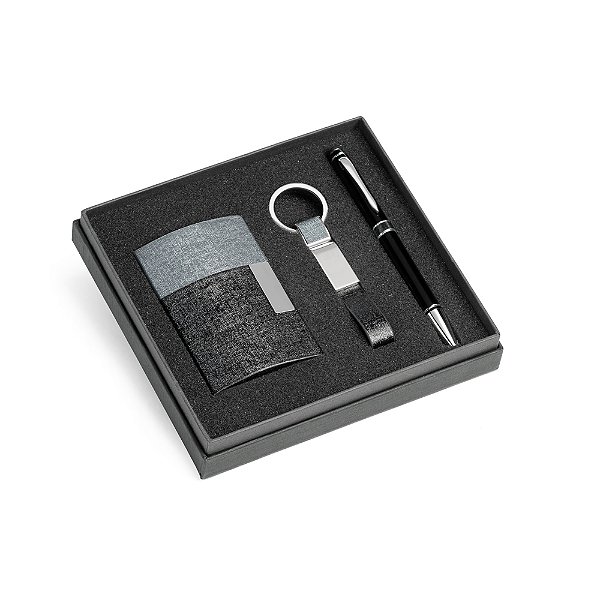 Kit porta cartões, chaveiro e caneta - Personalizado