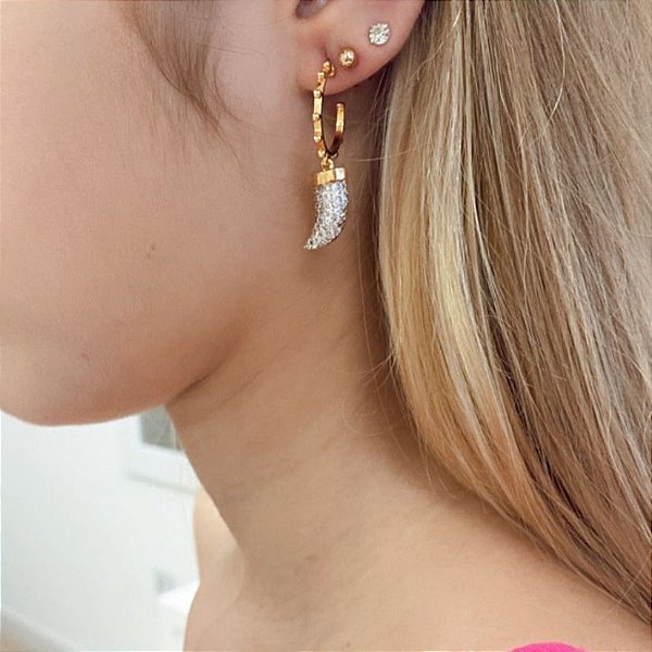 Brinco de Argola com Pingente Cravejado Folheado em Ouro 18k