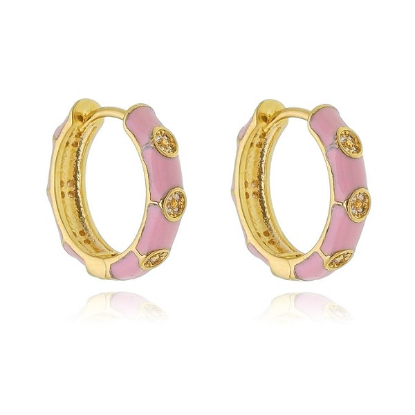 Brinco Argola P Rosa com Pontos de Luz