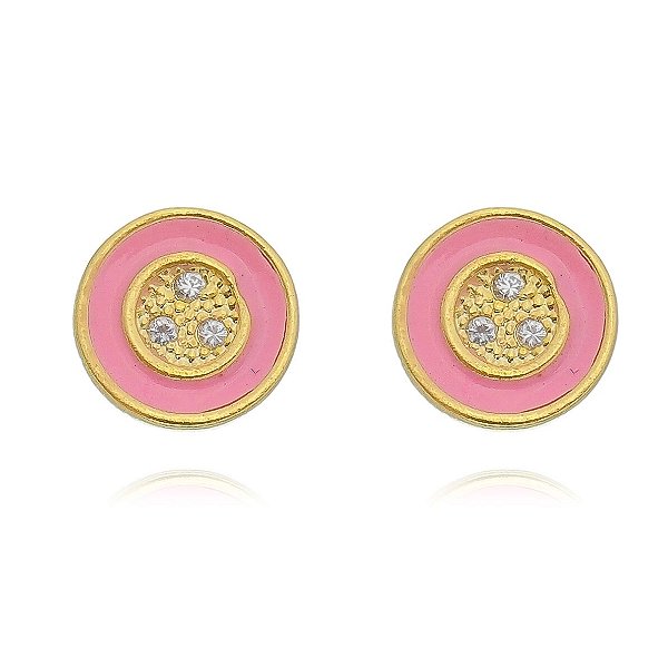 Brinco Redondo Rosa com Pontos de Luz