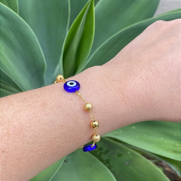 Pulseira Olho Grego e Bolinhas Folheada em Ouro 18k