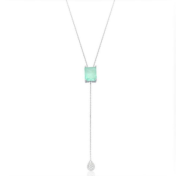 Colar Gravata Fusion Verde e Gota Cravejada
