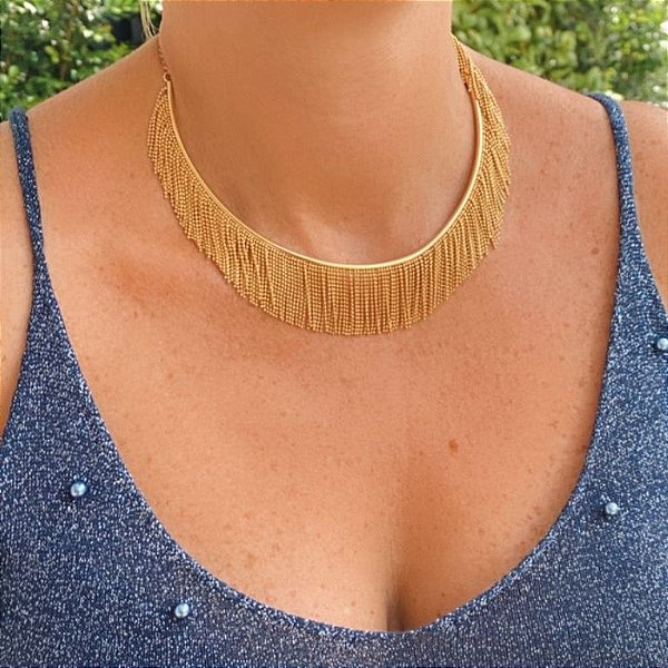 Colar Choker Franja Folheado em Ouro 18k