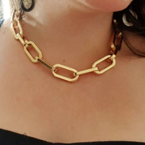 Colar Choker Elos Grandes Folheado em Ouro 18k