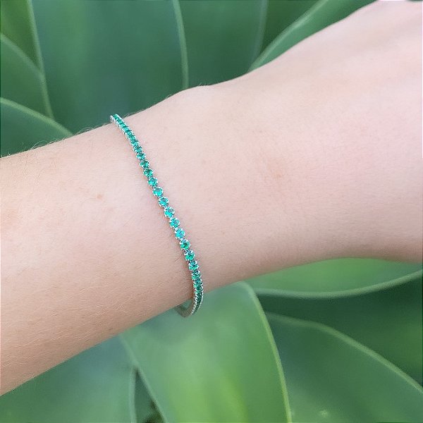 Pulseira Riviera de Prata e Pedras Esmeralda