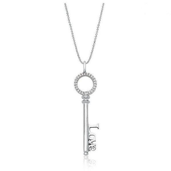 Colar com Chave Love Cravejada Ródio Branco