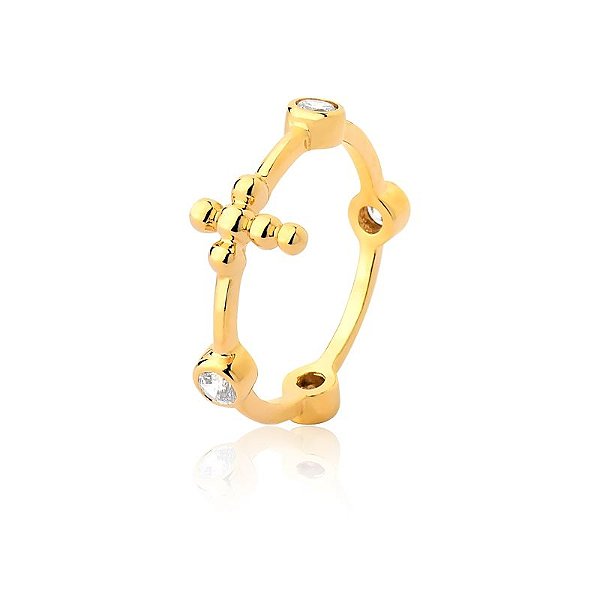 Anel Cruz e Ponto de Luz Folheado em Ouro 18k