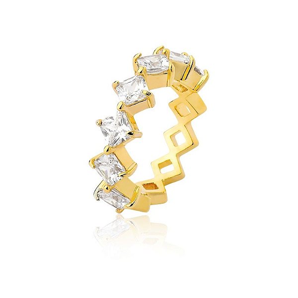 Anel Quadrados com Zircônia Folheado em Ouro 18K