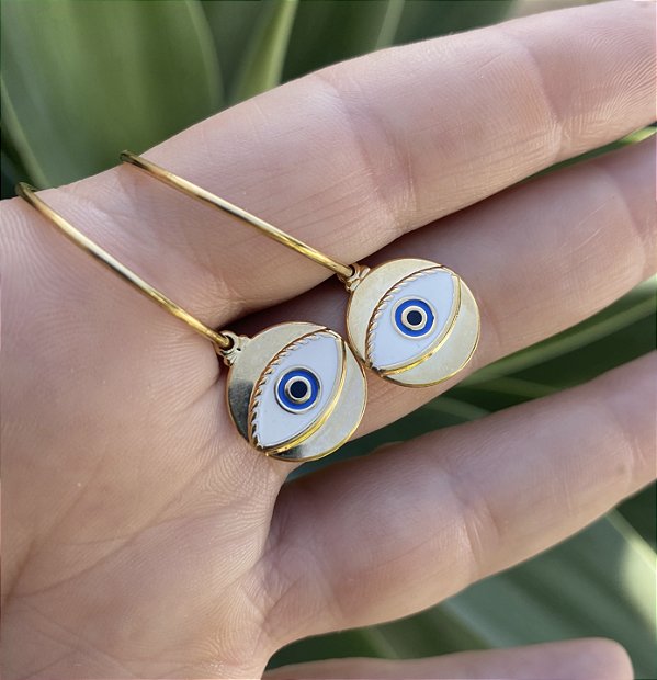 Brinco Argola Olho Grego Folheado em Ouro 18k
