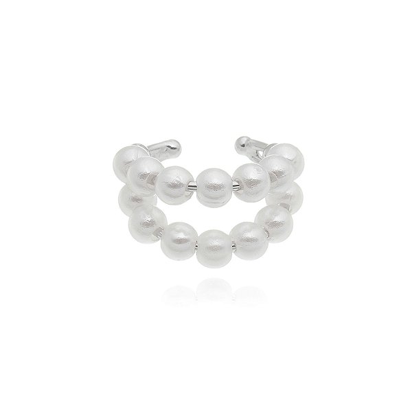 Piercing de Pressão Duplo Pérolas em Ródio Branco