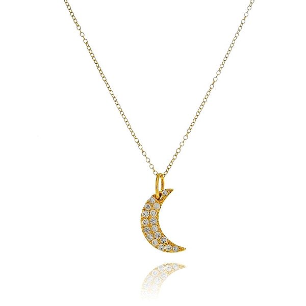 Colar Lua Cravejada Folheado em Ouro 18k