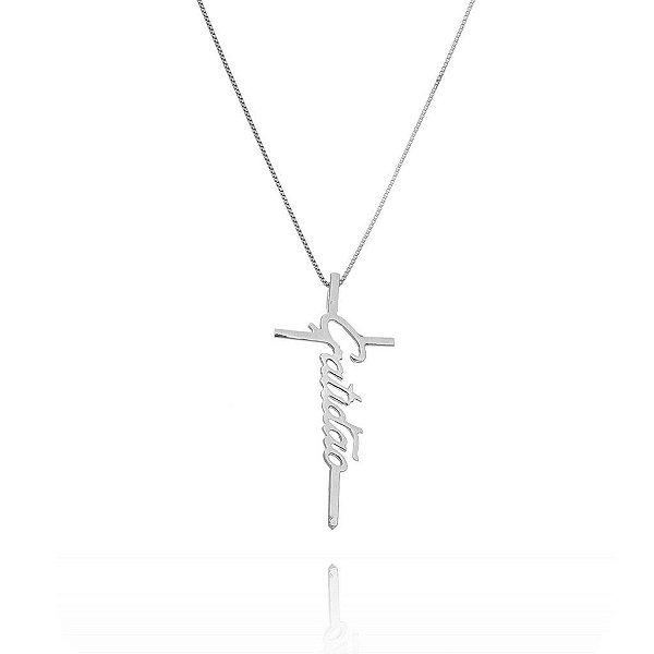 Colar Crucifixo Gratidão em Ródio Branco