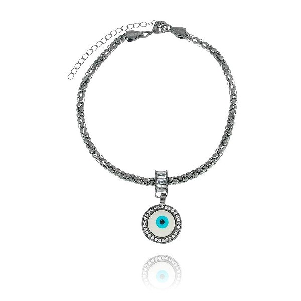 Pulseira Olho Grego Cravejado Folheada em Ródio Negro