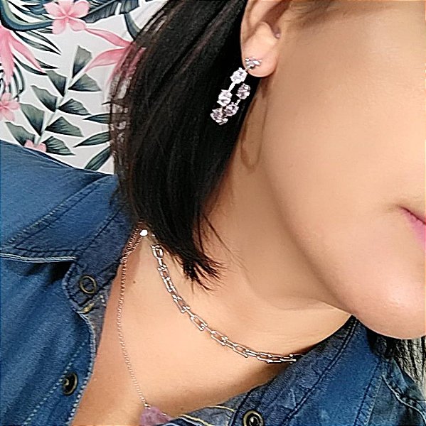 Brinco Argola com Zircônias em Ródio Branco