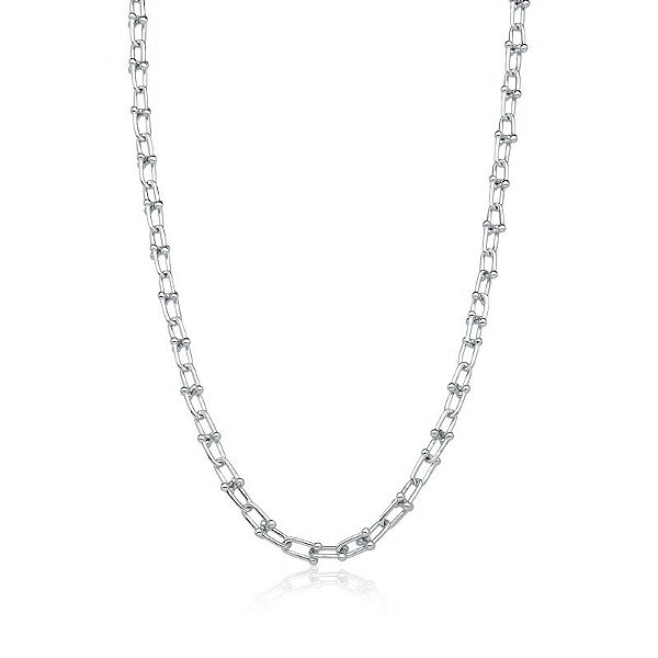 Colar Choker Elos Trabalhados em Ródio Branco