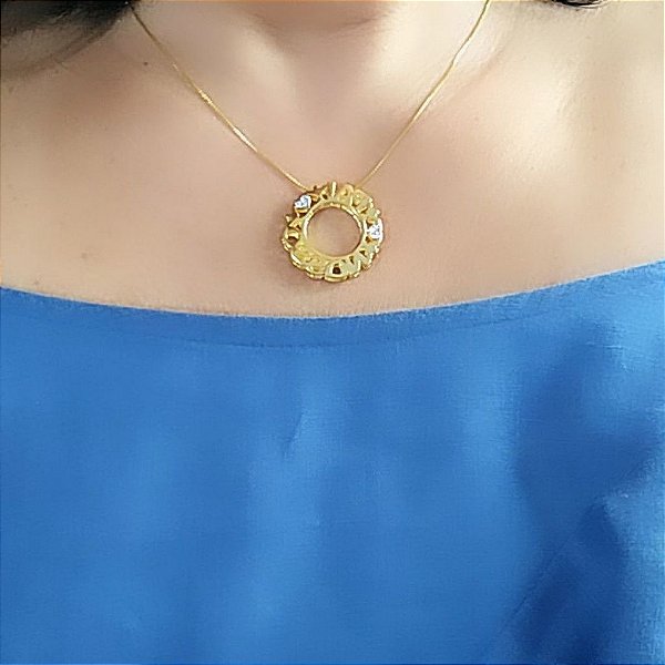 Colar Pingente Pai Nosso Vazado Folheado em Ouro