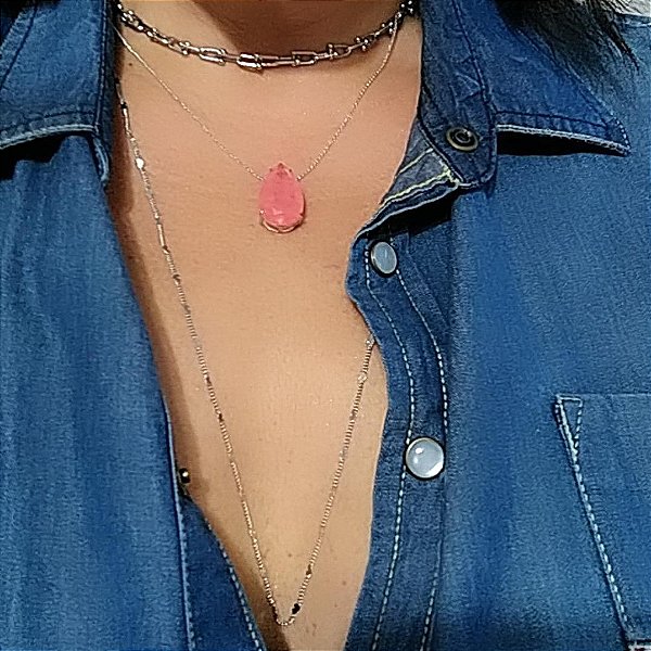 Colar Gota Coral Fusion em Ródio Branco