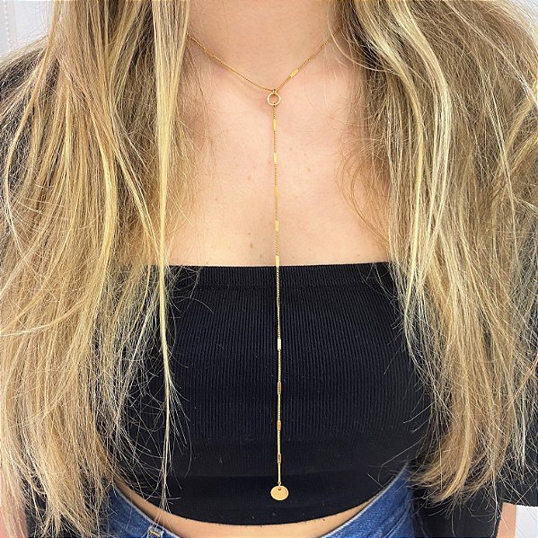 Colar Longo Gravata Folheado em Ouro