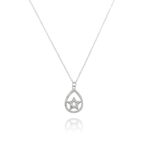 Colar de Prata com Gota e Estrela Cravejados de Zircônias