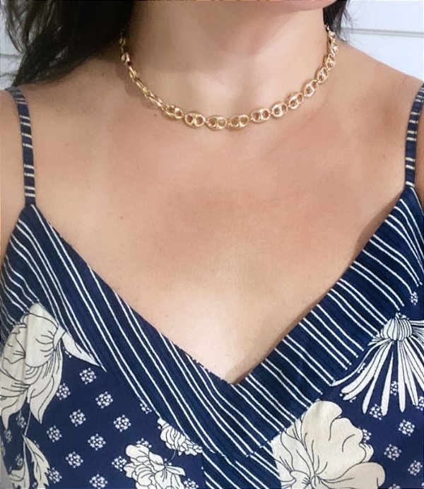 Colar Elos Pequenos com Detalhe Folheado em Ouro 18k