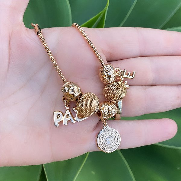 Pulseira Berloques em Ouro Rose